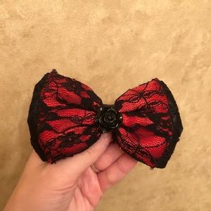 Red & Black Rose Lace Hair Bow